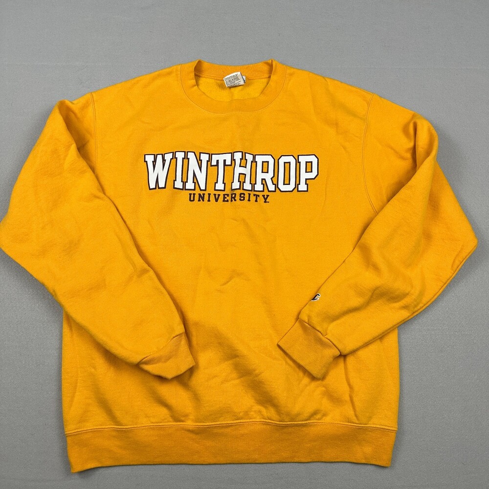 Winthrop Eagles Sweatshirt Men Large Yellow Champion Crewneck Pullover NCAA L